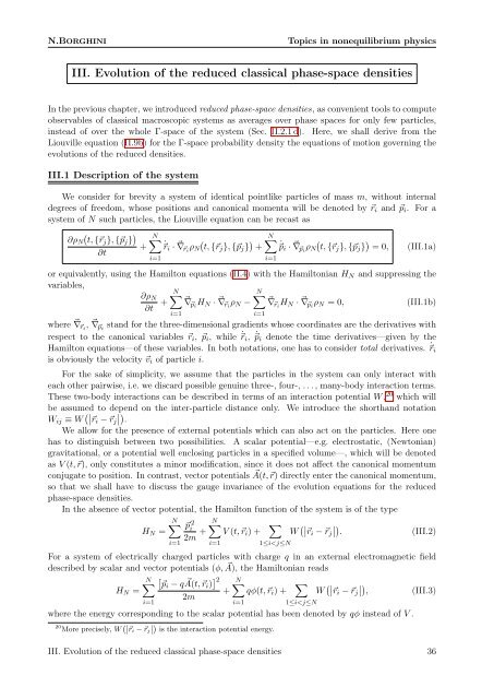 Time evolution of reduced phase-space densities. BBGKY hierarchy