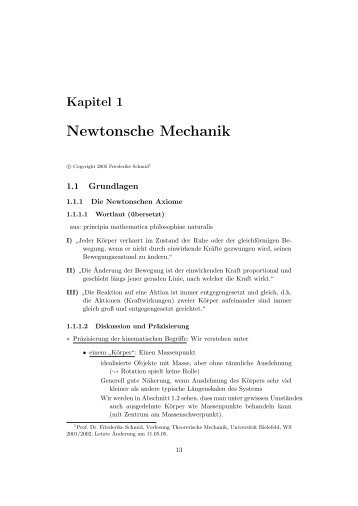 Kapitel 1: Newtonsche Mechanik (PDF, 0.84 MB) - Universität Bielefeld