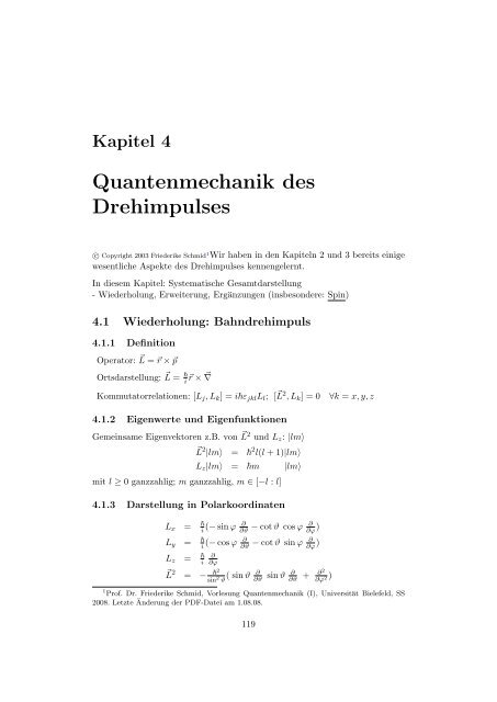 Vorlesung Quantenmechanik (I) - Universität Bielefeld