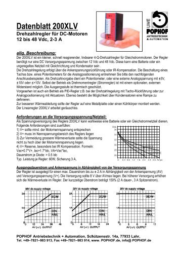 Datenblatt 200XLV Drehzahlregler für DC-Motoren 12 bis ... - Pophof