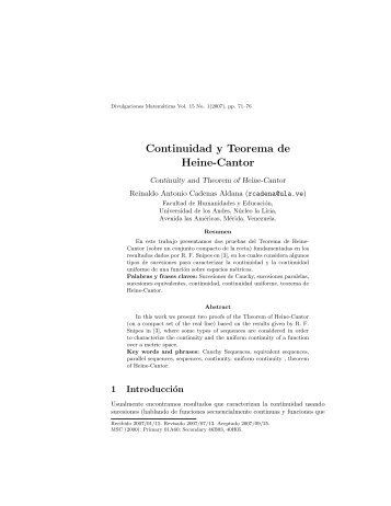 Continuidad y Teorema de Heine-Cantor