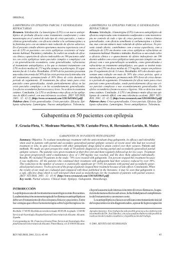 Gabapentina en 50 pacientes con epilepsia - Revista de Neurología