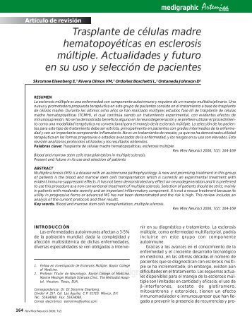 Trasplante de células madre hematopoyéticas en ... - edigraphic.com