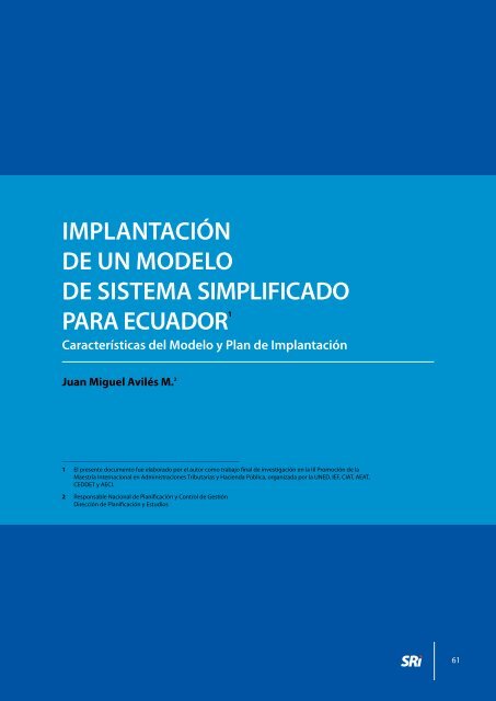 Implantación de un modelo de sistema simplificado para Ecuador