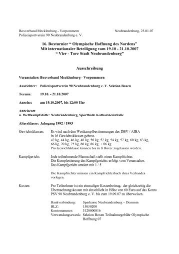 16. Boxturnier “ Olympische Hoffnung des Nordens” Mit - AC Einigkeit