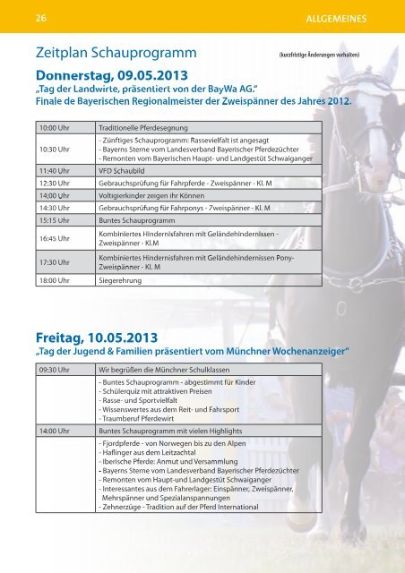 Zeitplan Schauprogramm - Pferd International München