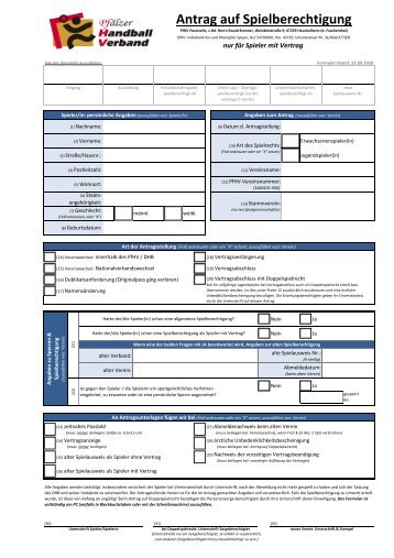 Antrag auf Spielberechtigung - Pfälzer Handball-Verband