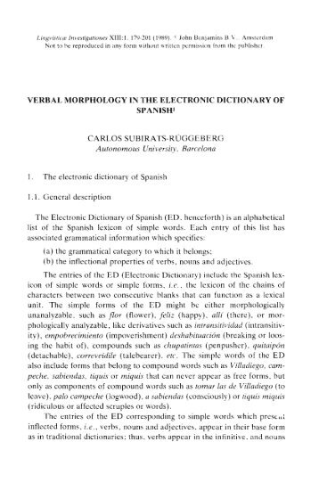 Verbal morphology in the Electronic Dictionary of Spanish