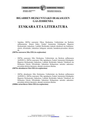 EUSKARA ETA LITERATURA - Izenpe