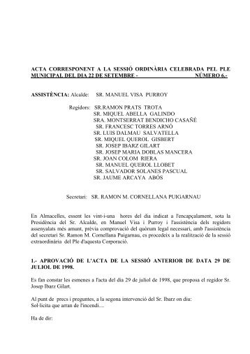 ACTA CORRESPONENT A LA SESSIÓ ORDINÀRIA ... - Ajuntament