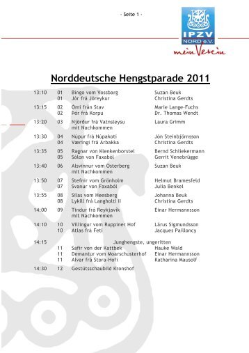 Starterliste Hengstparade