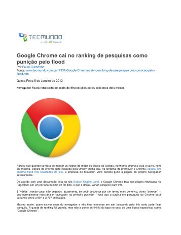 Google Chrome cai no ranking de pesquisas como ... - TecMundo