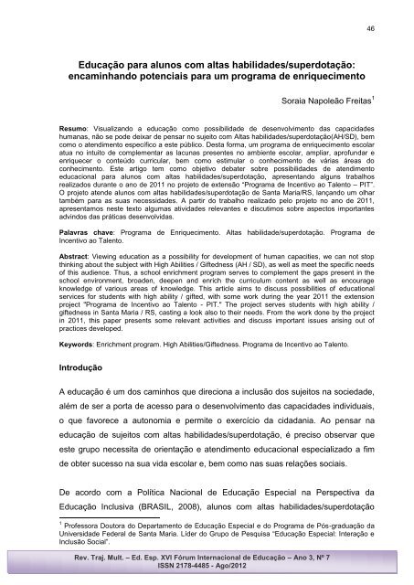 Educação para alunos com altas habilidades/superdotação ... - Facos