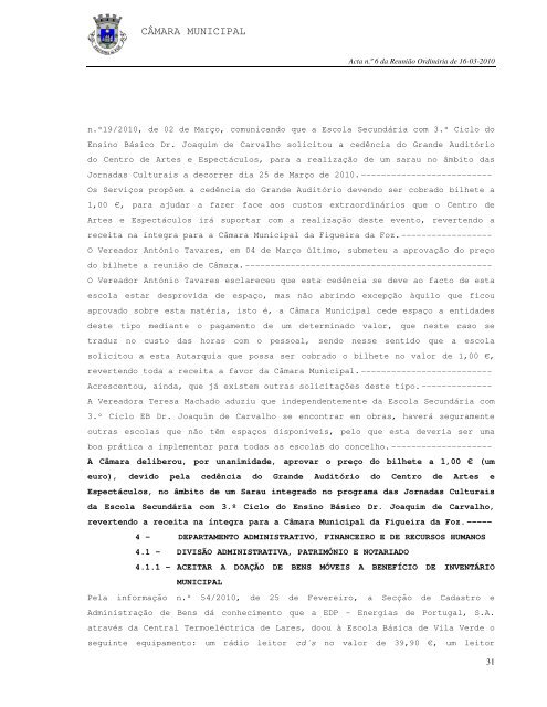 ACTA N.º 6/2010 REUNIÃO ORDINÁRIA DE 16-03-2010
