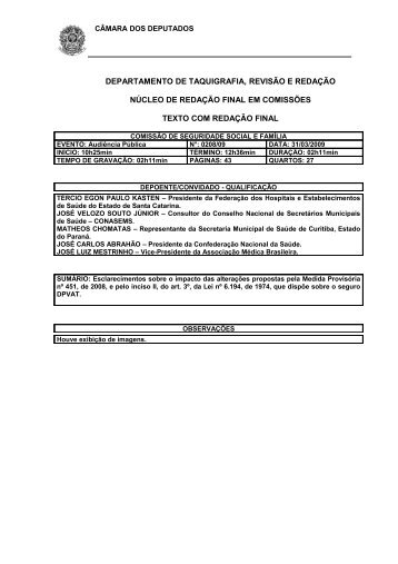 Nota taquigráfica 31.03.09 - Câmara dos Deputados