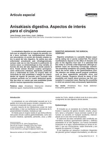 Anisakiasis digestiva. Aspectos de interés para el cirujano