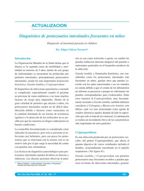 ACTUALIZACION Diagnóstico de protozoarios intestinales ... - SciELO