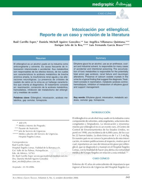 Intoxicación por etilenglicol. Reporte de un caso y ... - edigraphic.com