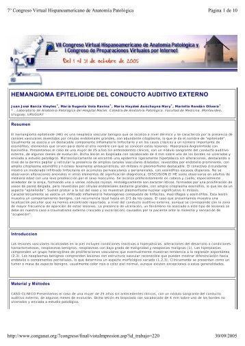 hemangioma epitelioide del conducto auditivo externo - Comunidad ...