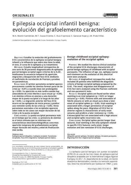 Epilepsia occipital infantil benigna: evolución del grafoelemento ...