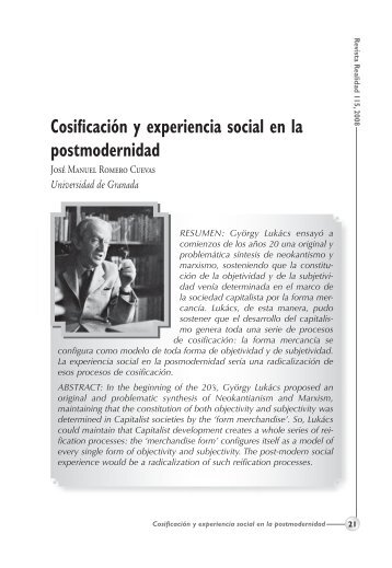 Cosificación y experiencia social en la postmodernidad