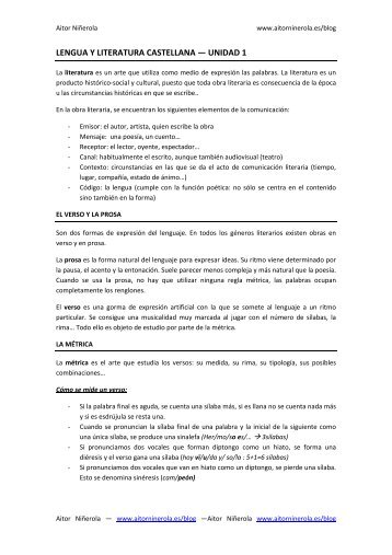 LENGUA Y LITERATURA CASTELLANA — UNIDAD 1 - Aitor Niñerola