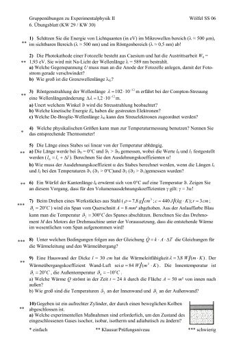 Arbeitsblatt 6 - 4. Physikalisches Institut