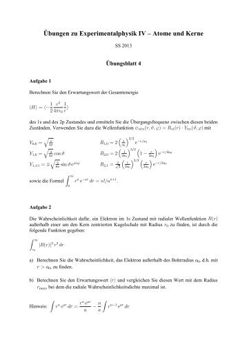 Übungen zu Experimentalphysik IV – Atome und Kerne - 4 ...