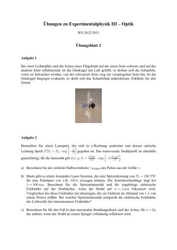 Übungen zu Experimentalphysik III – Optik