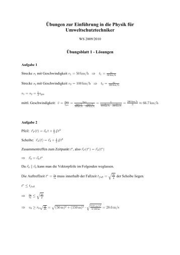 Übungen zur Einführung in die Physik für Umweltschutztechniker