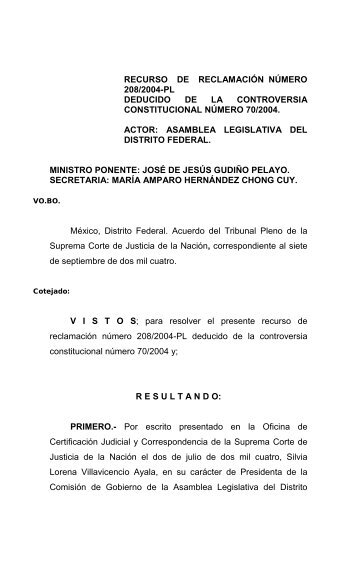 Recurso de Reclamacion 208-2004 del Pleno - Suprema Corte de ...