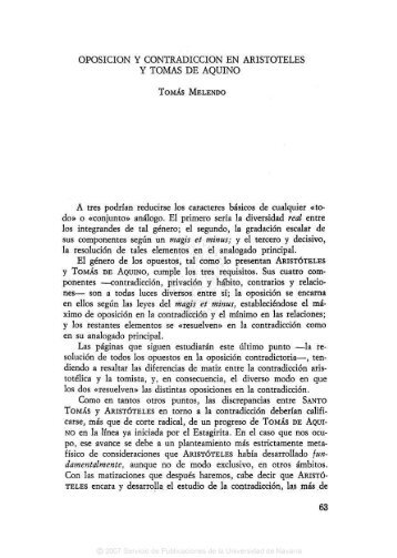 04. TOMÁS MELENDO, Oposición y contradicción en Aristóteles