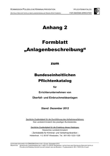 Anhang 2 Formblatt „Anlagenbeschreibung“ - Polizei Bayern