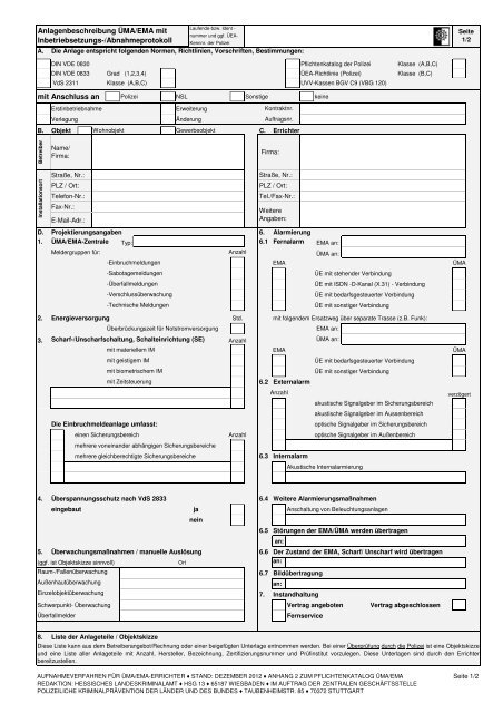 Anhang 2 Formblatt „Anlagenbeschreibung“ - Polizei Bayern