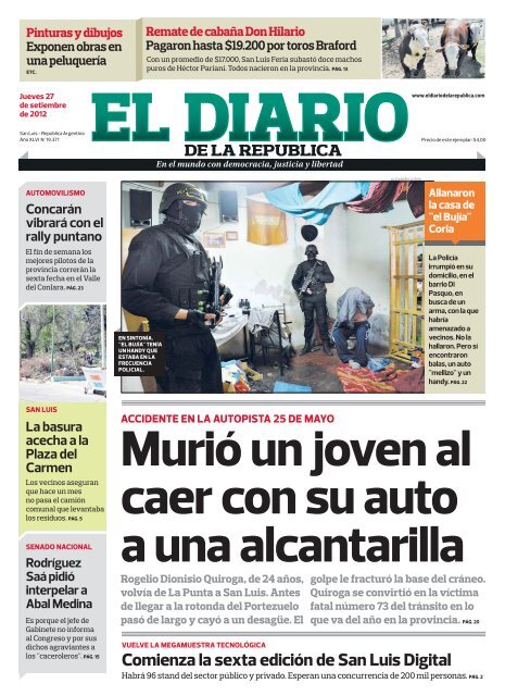 Murió un joven al caer con su auto a una alcantarilla - El Diario de la ...