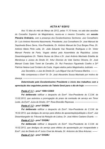 Acta n.º 06/2012 - ao Conselho Superior da Magistratura