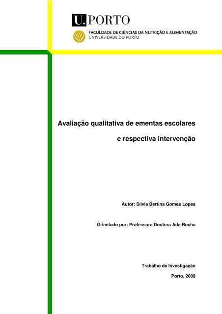 Avaliação qualitativa de ementas escolares e respectiva intervenção