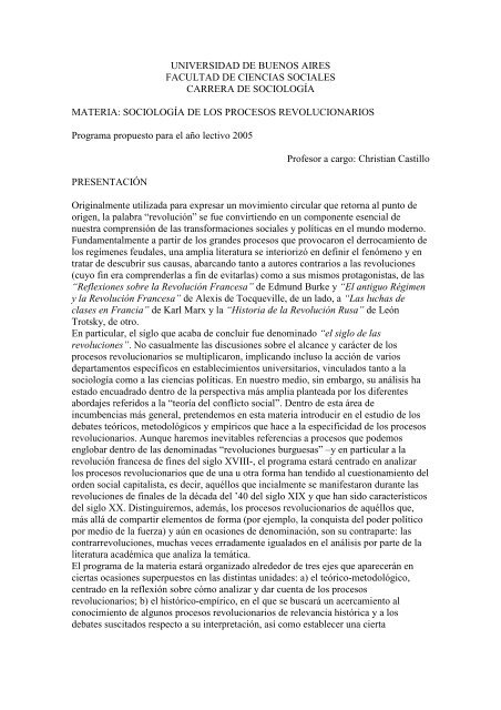 Sociología de los procesos revolucionarios - carrera de sociología ...