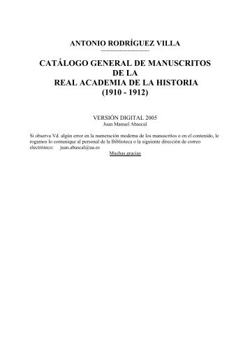 Catálogo general de manuscritos - Real Academia de la Historia