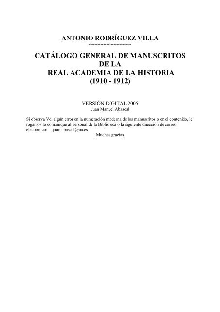 Catálogo general de manuscritos - Real Academia de la Historia