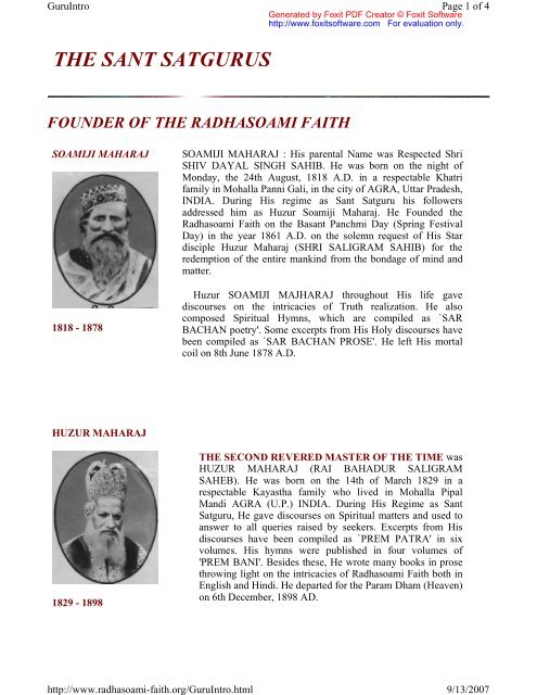Radhasoami Faith - www.BahaiStudies.net