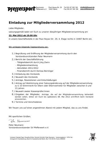 Einladung zur Mitgliederversammlung 2012 - Sportverein ...