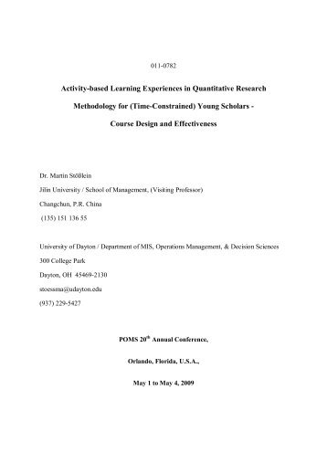 Activity-based Learning Experiences in Quantitative Research ...