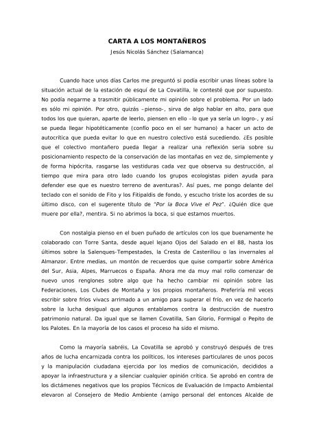 Carta a los Montañeros - Plataforma por el Parque Natural de ...