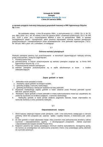 Instrukcja Kasowa (pdf) - Wodociągi i Kanalizacja Aglomeracja ...