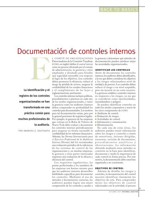 Documentación de controles internos - The Institute of Internal ...