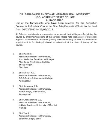 dr. babasaheb ambedkar marathwada university ugc- academic staff ...