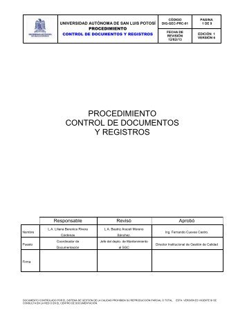 procedimiento control de documentos y registros - Universidad ...