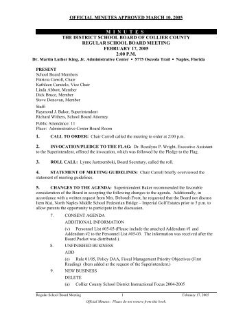 official minutes approved march 10, 2005 minutes - Collier County ...