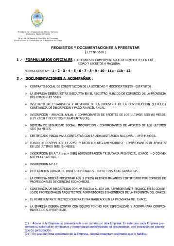 REQUISITOS Y DOCUMENTACIONES A PRESENTAR 2 ... - Chaco